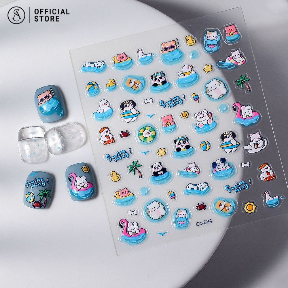 การ์ตูนเล็บสติกเกอร์เยลลี่เล็บตกแต่งสติกเกอร์ 5D กันน้ําเล็บศิลปะสติกเกอร์
