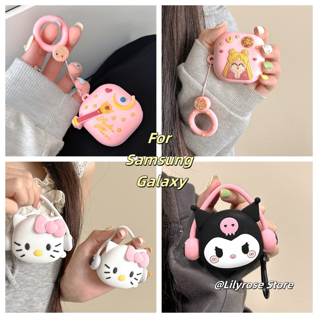 หูฟังน่ารักแมว Kuromi Samsung Galaxy Buds FE กรณีป้องกันกรณี Galaxy Buds 2 Pro อุปกรณ์เสริมสดสีขาวสีชมพูซิลิโคนอ่อนนุ่ม Anti-drop พร้อมตะขอ Y2K สาว