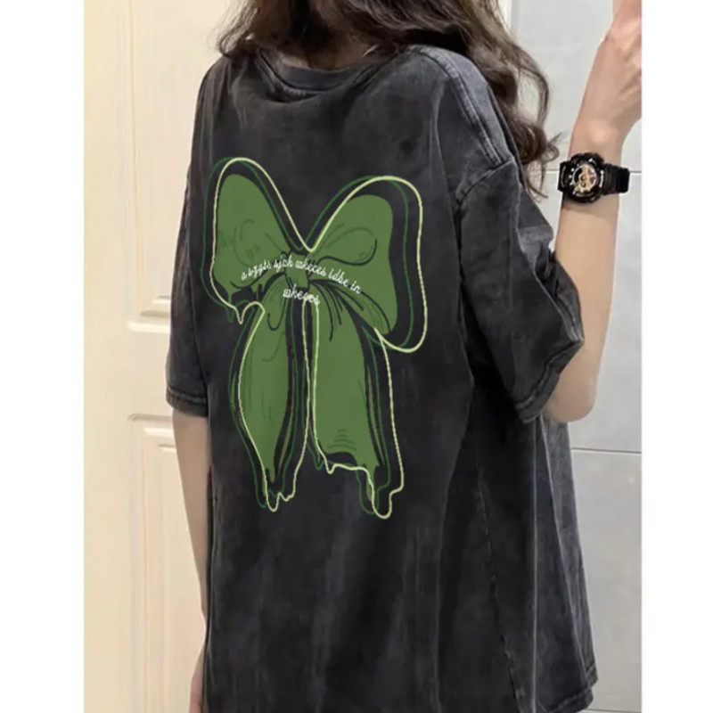 CC chao（ จัดส่งตลอด 24 ชั่วโมง ）S-XXXL เสื้อยืดฟอก oversize ผ้าคอตตอน แฟชั่น สไตล์ฮิปฮอป เรโทร T30320