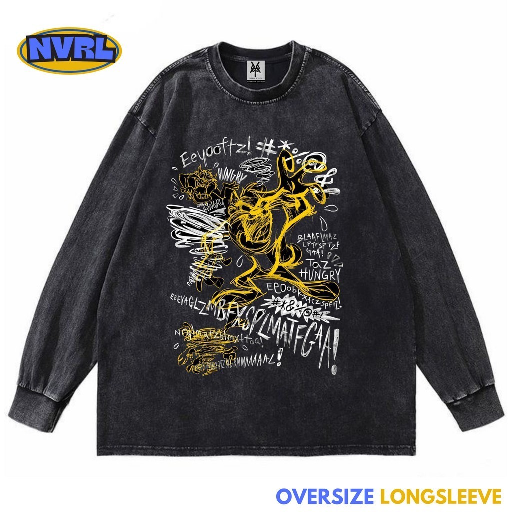 เสื้อยืด oversize แขนยาว taz mania aesthetic Wash washing เสื้อยืดวินเทจ