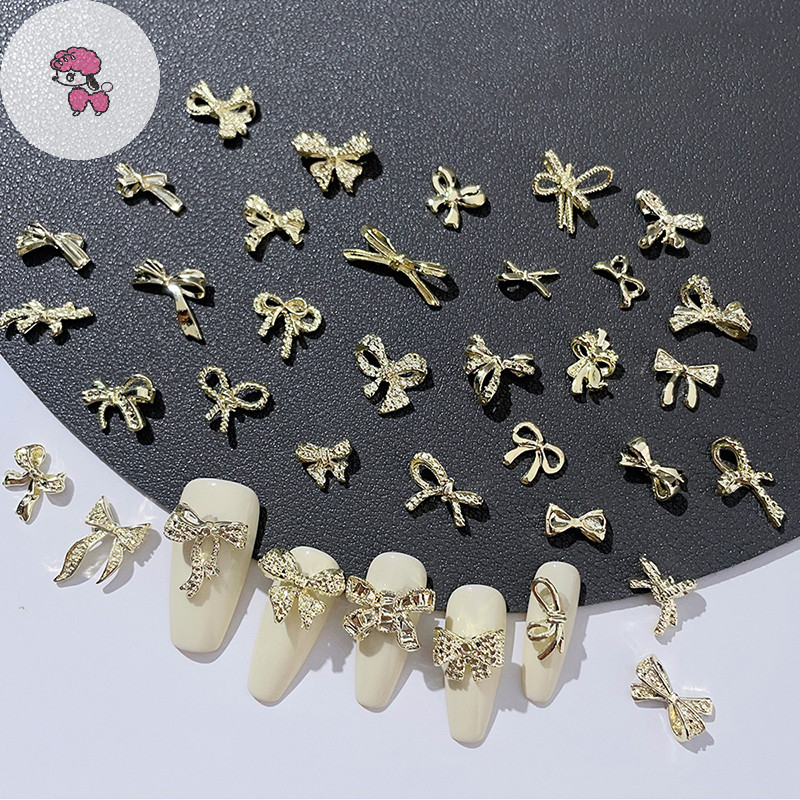Grl 10pcs Kawaii Bow Nail Art Ch 3D Alloy Bow Tie เครื่องประดับเล็บ Rhinestone ตกแต่ง DIY อุปกรณ์เสริม TH