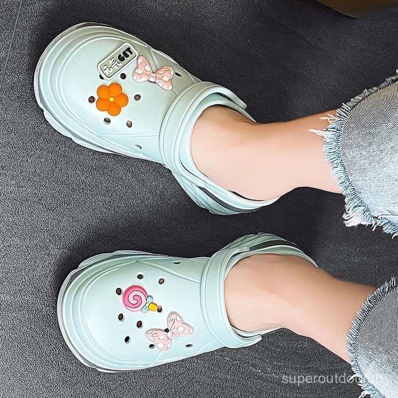 พร้อมส่ง รองเท้าผู้หญิง ♪รองเท้าแตะหลุมลุยชายหาดขี้เกียจหนาsoledหนึ่งรองเท้าสองสวมน่ารักhollow Anti-Slipทนต่อการสึกหรอBreathableน้ําหนักเบาขนาดใหญ่35-4 ZYAD