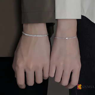 Knmsa] แฟชั่นที่เรียบง่ายสร้อยข้อมือสแตนเลสชุดสําหรับคู่ Unisex ผู้หญิงผู้ชายรักคริสตัลหัวใจเงินสร้อยข้อมือเครื่องประดับของขวัญ ssnckneck nam