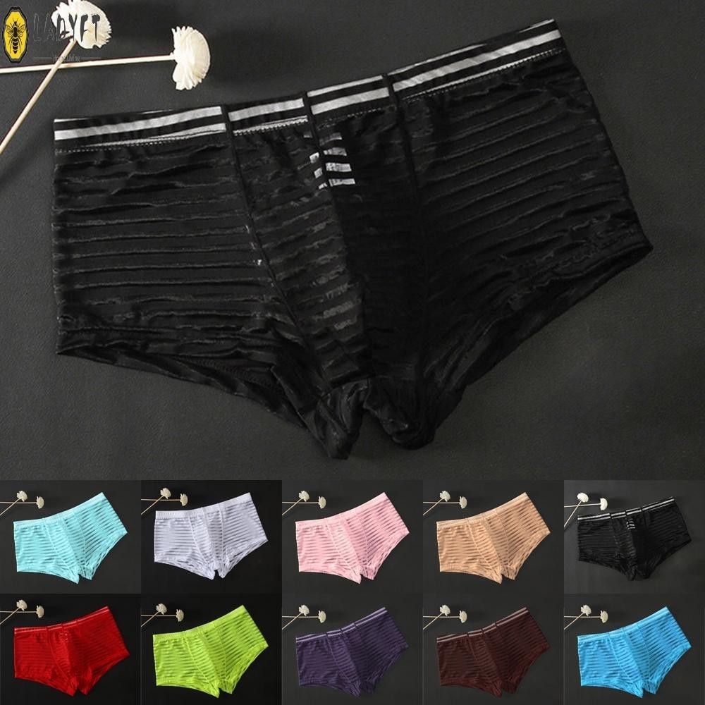 กางเกงบ็อกเซอร์โปร่งใสมีสไตล์กางเกงเซ็กซี่สําหรับผู้ชายที่มีการออกแบบเอวต่ํา