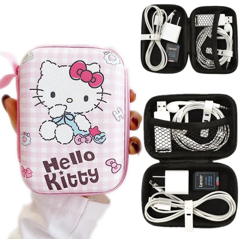 การ์ตูนน่ารัก Sanrio Anime Kitty Kuromi Pochacco หูฟังกรณีสายชาร์จเหรียญ Hard Disk Travel แบบพกพากระเป๋าเก็บ Organizer