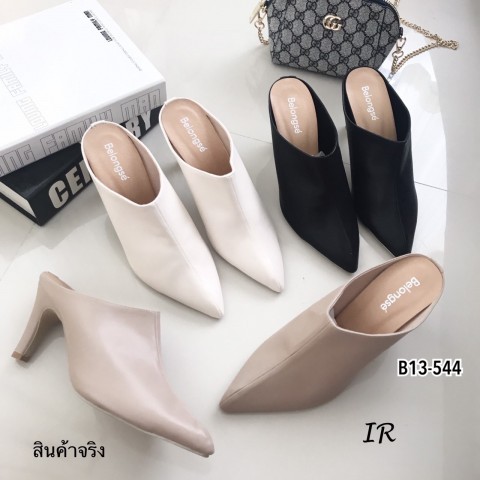อยู่ไทยส่งไว(ขนาดปกติ/มีหน้าเท้าเพิ่ม 1ไซส์)รองเท้าส้นสูงหัวแหลมเปิดส้นแฟชั่นผู้หญิง สูง3 นิ้ว b13-544