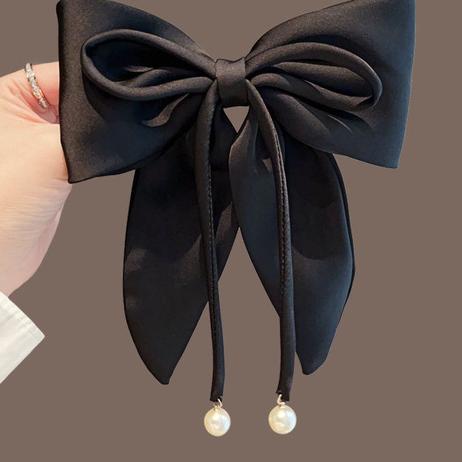 นางเงือกห่านคุณภาพสูง ~ ปีใหม่กิ๊บติดผมโบว์ใหญ่ผู้หญิงกิ๊บหลังศีรษะแนวนอนริบบิ้นสีดำ