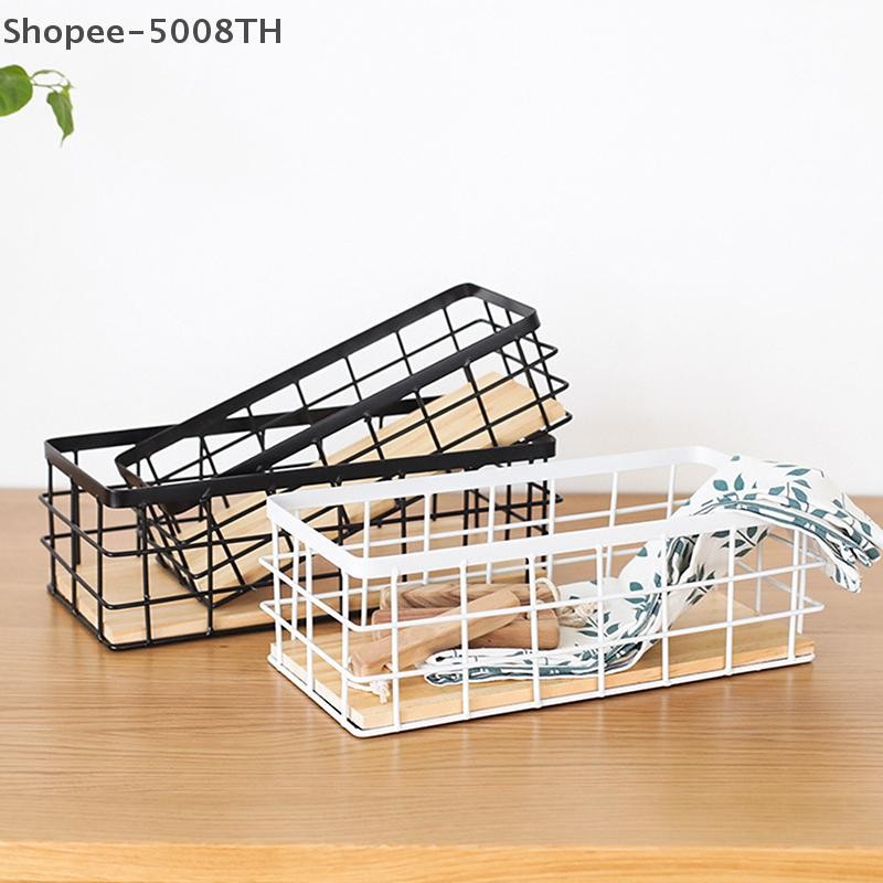 【Storage】เหล็กดัดตะกร้าเก็บบนโต๊ะอาหารของกระจุกกระจิกออแกไนเซอร์สก์ท็อปเครื่องสําอางจบตะกร้าเก็บตกแต่งบ้าน {ไทย}