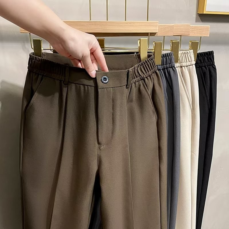 กางเกงสแล็คชาย กางเกงเก้าส่วน ผ้าคุณภาพสูง เอวยางยืด ไม่มีริ้วรอย ไม่จำเป็นต้องรีดผ้า หลวม สะดวกสบาย 4 สี 28-38