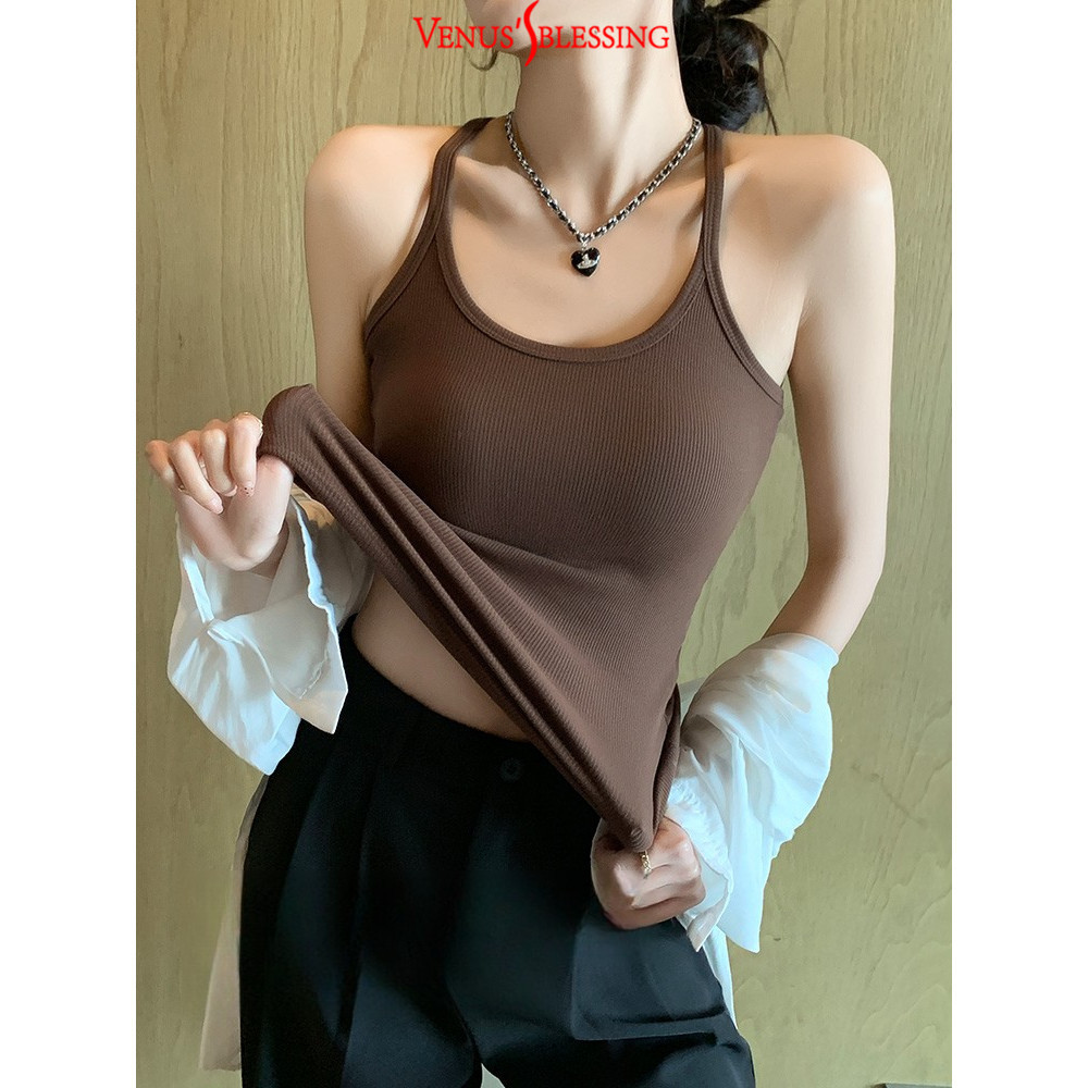 2 IN1 BRA-Top คุณภาพสูงสาวร้อน I-line Vest พร้อมสายคล้องไหล่บางผู้หญิงพร้อมแผ่นรองหน้าอกความงามกลับด้านบน - รูปที่ 5