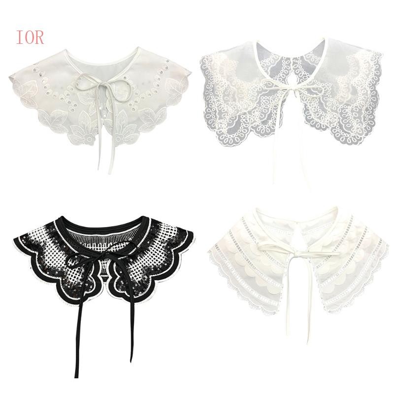 Ior ที่ถอดออกได้ครึ่งเสื้อปลอมปกเย็บปักถักร้อยคอ Ruff Dickey Mini Cape สร้อยคอ