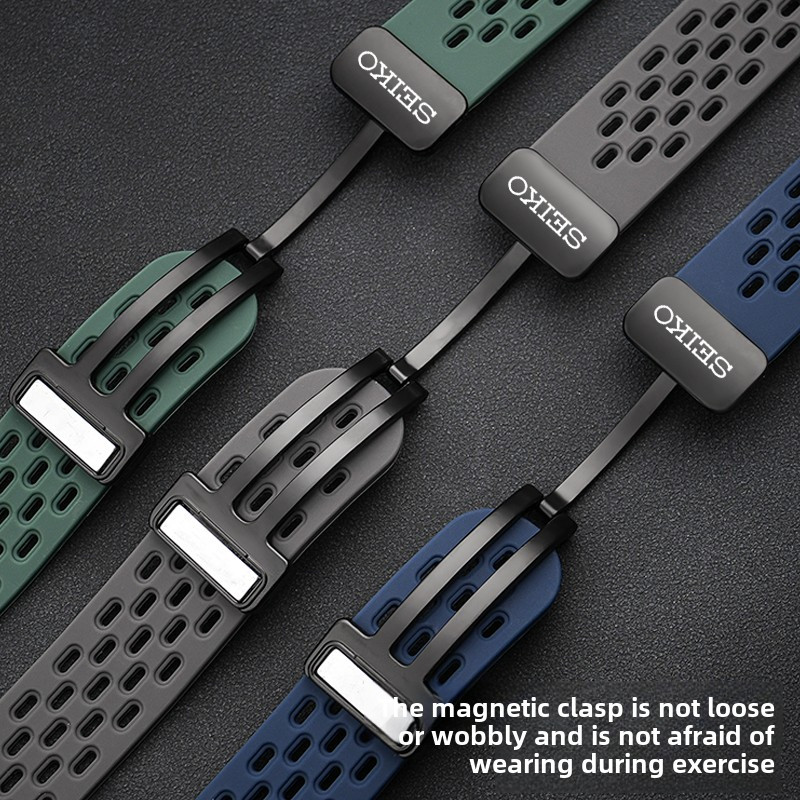 ใช้ได้กับนาฬิกา Seiko 5 Sports, skx และ DIVER-สายซิลิโคนแม่เหล็กขนาด18/19/20/22มม. พร้อมสายเปลี่ยนที่ระบายอากาศได้อย่างรวดเร็วและทนทาน