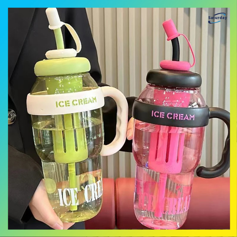 🔥พร้อมส่ง[ของขวัญปีใหม่]1300mlความจุขนาดใหญ่พลาสติกขวดน้ำกีฬาด้วยฟางถ้วยเดินทางกลางแจ้งแบบพกพาทนทานมัลติฟังก์ชั่ดื่มถ้วย