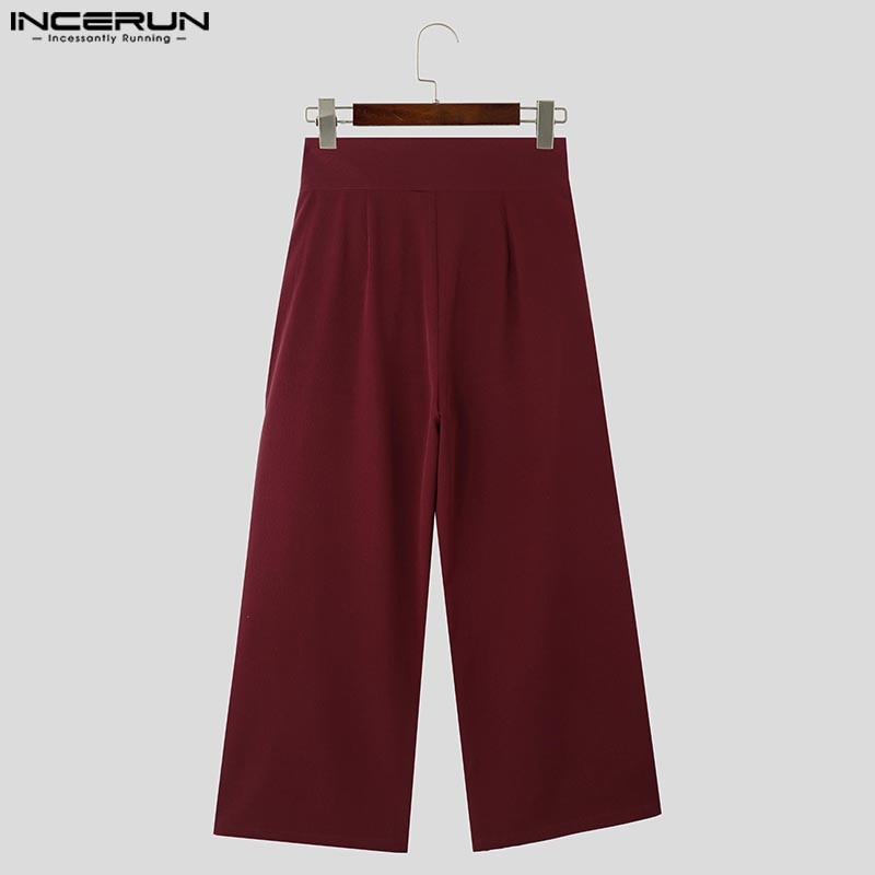 Incerun ผู้ชายอินเทรนด์เกาหลี Pleats Patchwork Design กางเกงขากว้างแข็ง - รูปที่ 6