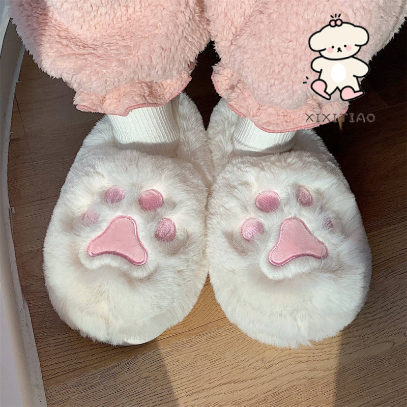 ฉี่ รองเท้าแตะผ้าฝ้ายหญิงฤดูหนาวน่ารักสไตล์ใหม่บ้านให้อบอุ่น