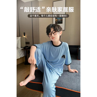 [มล] 120-160ซม ฤดูร้อนสไตล์ใหม่ผ้าไหมน้ําแข็งเสื้อผ้าเด็กบ้านชายกล