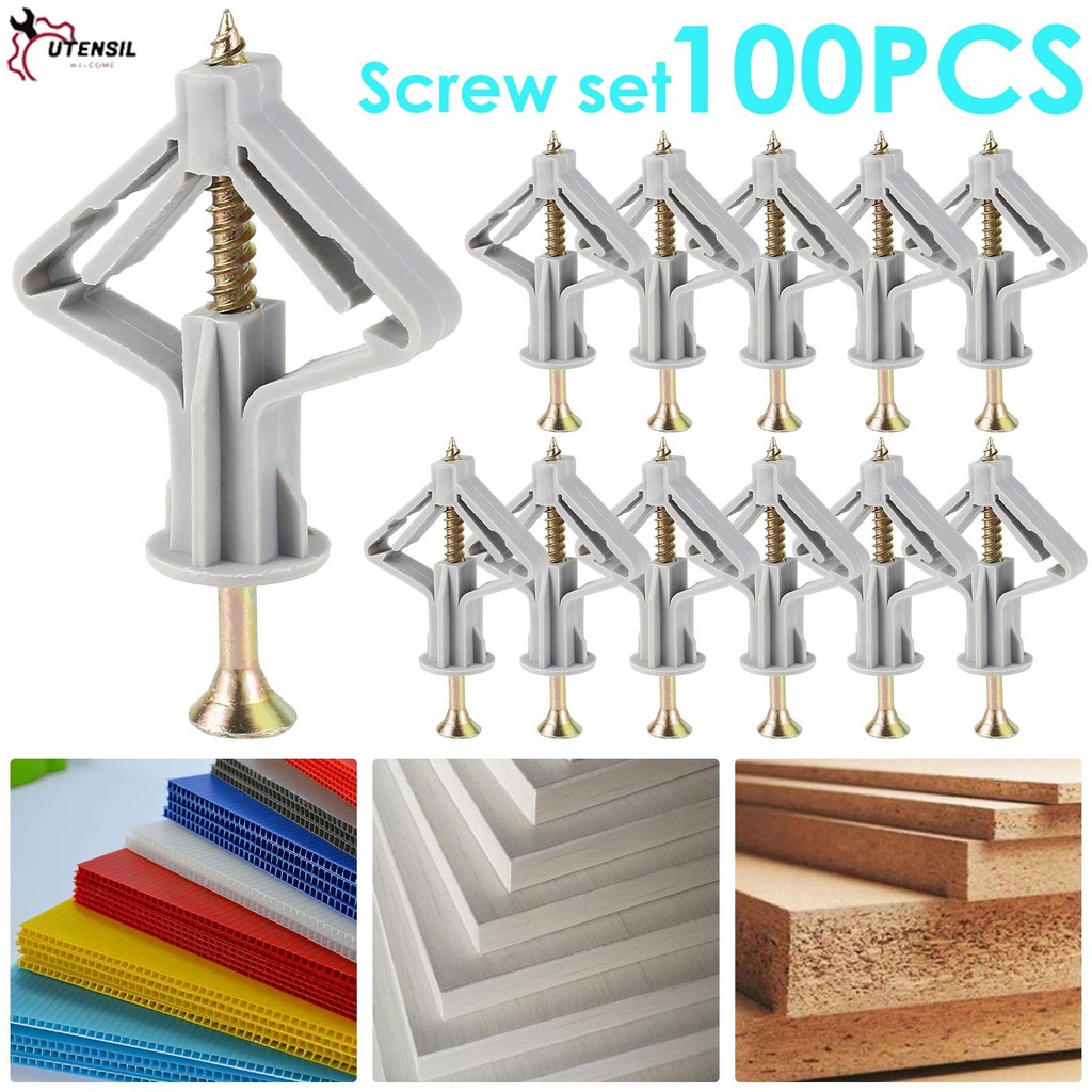 100 ชิ้น Drywall Anchor ชุดโลหะขยาย Plasterboard Anchor Unbreakable Drywall Fastener สําหรับ Home SH