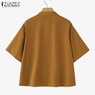 Zanzea เสื้อเชิ้ตแขนสั้นพิมพ์ลายดอกไม้สไตล์เกาหลีสําหรับผู้หญิง