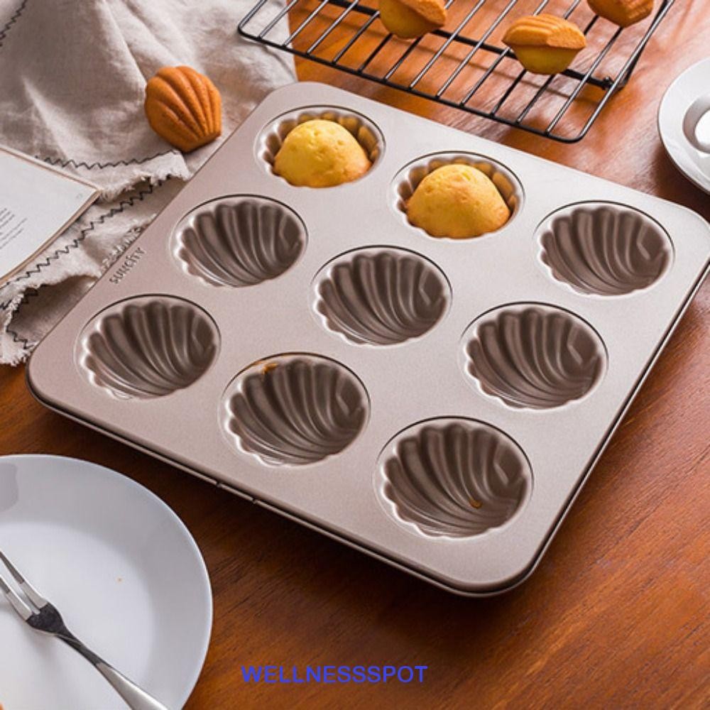 Wellnessspot Madeleine แม่พิมพ์เค้ก, ไม่ติด 4/6/9/12 ฟันผุแม่พิมพ์เค้กรูปร่างเปลือกหอย, อุปกรณ์ครัวเหล็กคาร์บอนมินิแชมเปญมัฟฟินกระทะคุกกี้
