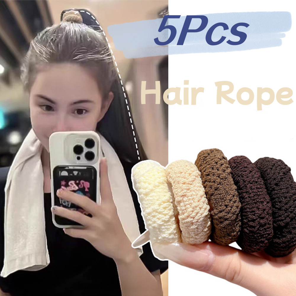 5 ชิ้น/เซ็ต เชือกยืดหยุ่น สีทึบ สําหรับหางม้าสูง ผูกผม Bun Scrunchies