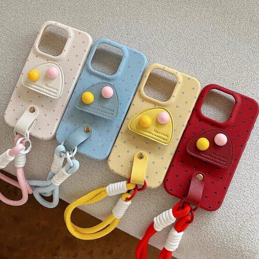 ขาตั้งหนัง 3D ถั่วสีเหมาะสําหรับ Apple 17 ProMax 17Pro Air 16ProMax เคสโทรศัพท์ iPhone 15/14/13/12/11 พร้อมเชือกเส้นเล็ก