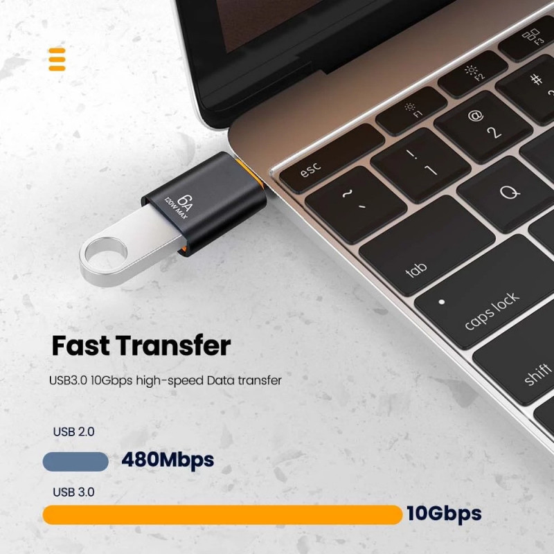USB to Type C OTG อะแดปเตอร์ 6A 120W USB3.0 ชาร์จเร็ว รองรับ OTG สำหรับ MacBook Android สมาร์ทโฟน