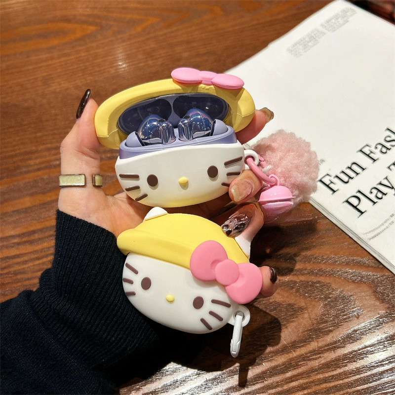 หมวกสีเหลือง kitty โบว์สีชมพู huawei freebuds6i สําหรับหูฟังบลูทูธกรณี freebuds se2 se3 รุ่นซิลิโคน freeclip เคสหูฟัง huawei pro4