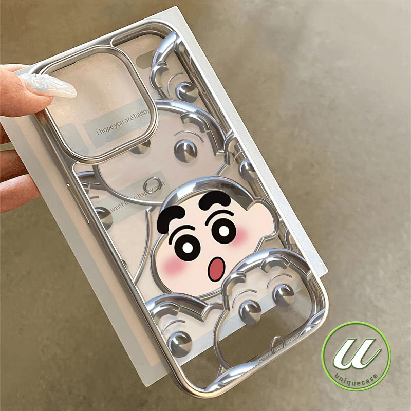 กรอบการ์ตูนเจ๋ง ๆ กรอบชุบไฟฟ้าชิน - ชาน เคส IPhone 16 14 13 12 15 11 Pro Max XR 7Plus 7 8 15 16 14 Plus XS MAX X SE 2020