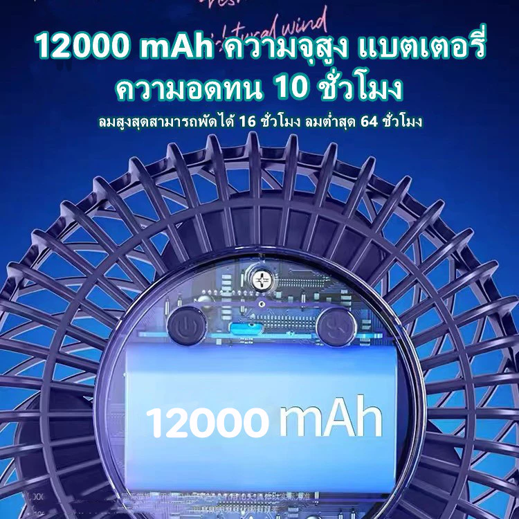 พัดลมไร้สาย 8 นิ้ว 12000mAh ปรับ 360 องศา ตั้งและหนีบได้ thumbnail 5