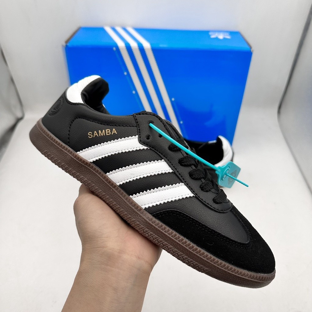 รองเท้าฝึกซ้อม Adidas เยอรมัน Sampa สีดำล้วน รองเท้ากีฬาแบบต่ำ รองเท้าลำลอง รองเท้าผ้าใบระบายอากาศ ร