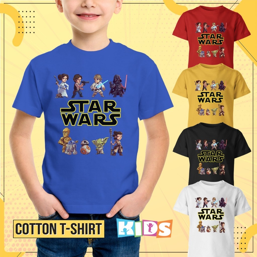 Star Wars Kawaii Chibi Tee Kids T-shirt Cotton Boys Girls Short Sleeve Ready Stock เสื้อยืดเด็กพิมพ์ลาย