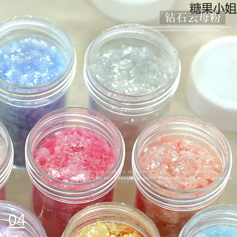 กลิตเตอร์สีขาวบริสุทธิ์ ผงโอปอลลายผ้าโปร่ง ผงไมก้าเพชร เลื่อมบางเฉียบ
