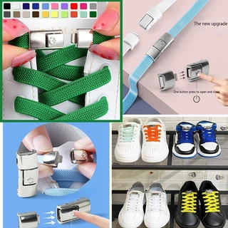8สี กดล็อคเชือกผูกรองเท้าโดยไม่ต้องผูกรองเท้า เชือกผูก เด็กผู้ใหญ่เชือกสําหรับรองเท้า