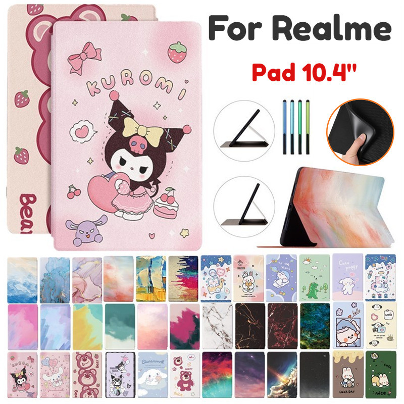 Kuromi Melody Labubu Crayon Shin Chan การ์ตูนทาสีนูน PU หนังสําหรับ Realme Pad 10.4 นิ้ว 2022 ฝาครอบขาตั้งเด็กขาตั้งผู้ถือ Shell