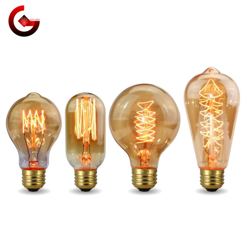 Retro Edison Bulb E27 220V 40W Light Bulb A60 ST58 ST64 T10 T45 T185 G80 G95 Filament Vintage Ampoul
