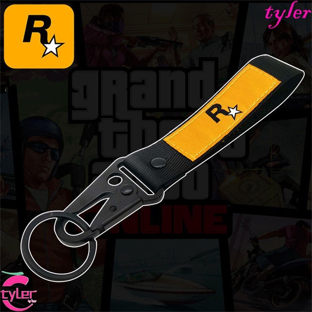 Tyler GTA5 พวงกุญแจ สายคล้องไนล่อน ลายโลโก้ RockStar สําหรับตกแต่งรถยนต์