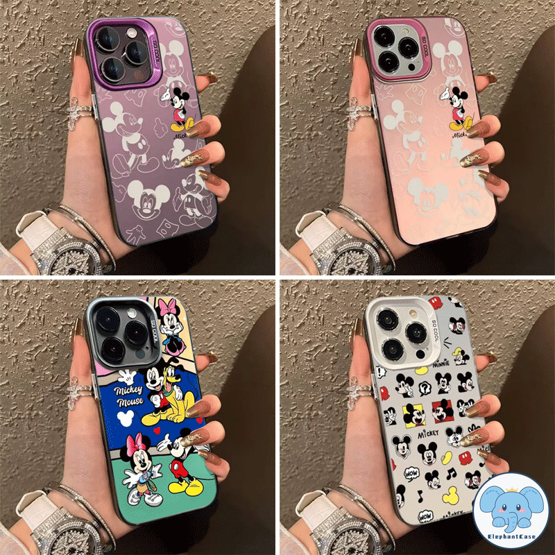 การ์ตูนมิกกี้เมาส์คู่ชุบโลหะเลนส์นุ่มเข้ากันได้ iPhone 13 14 7Plus 15 12 11 Pro Max X XS Max XR 7 15 8 14 Plus