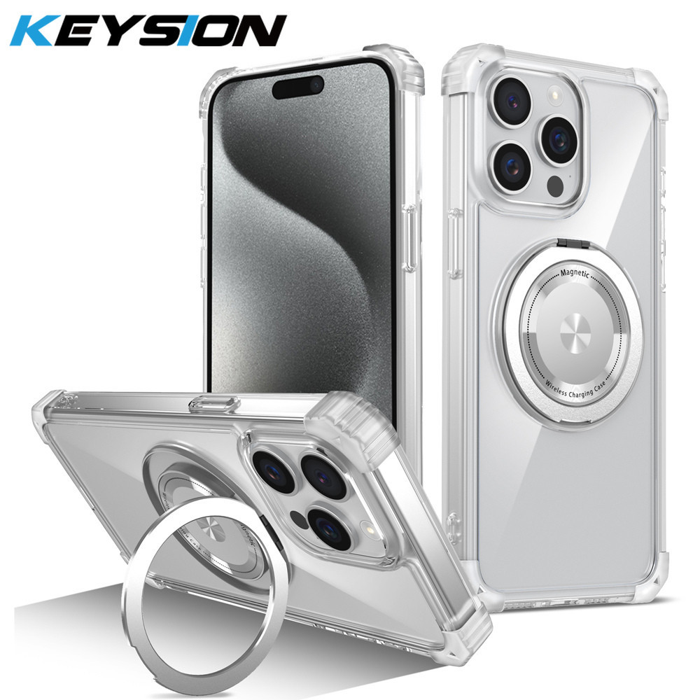 Keysion เคสโทรศัพท์มือถือแบบใส พร้อมแหวนแม่เหล็กตั้งโทรศัพท์ สําหรับ iPhone 13 Pro Max 12 Pro Max