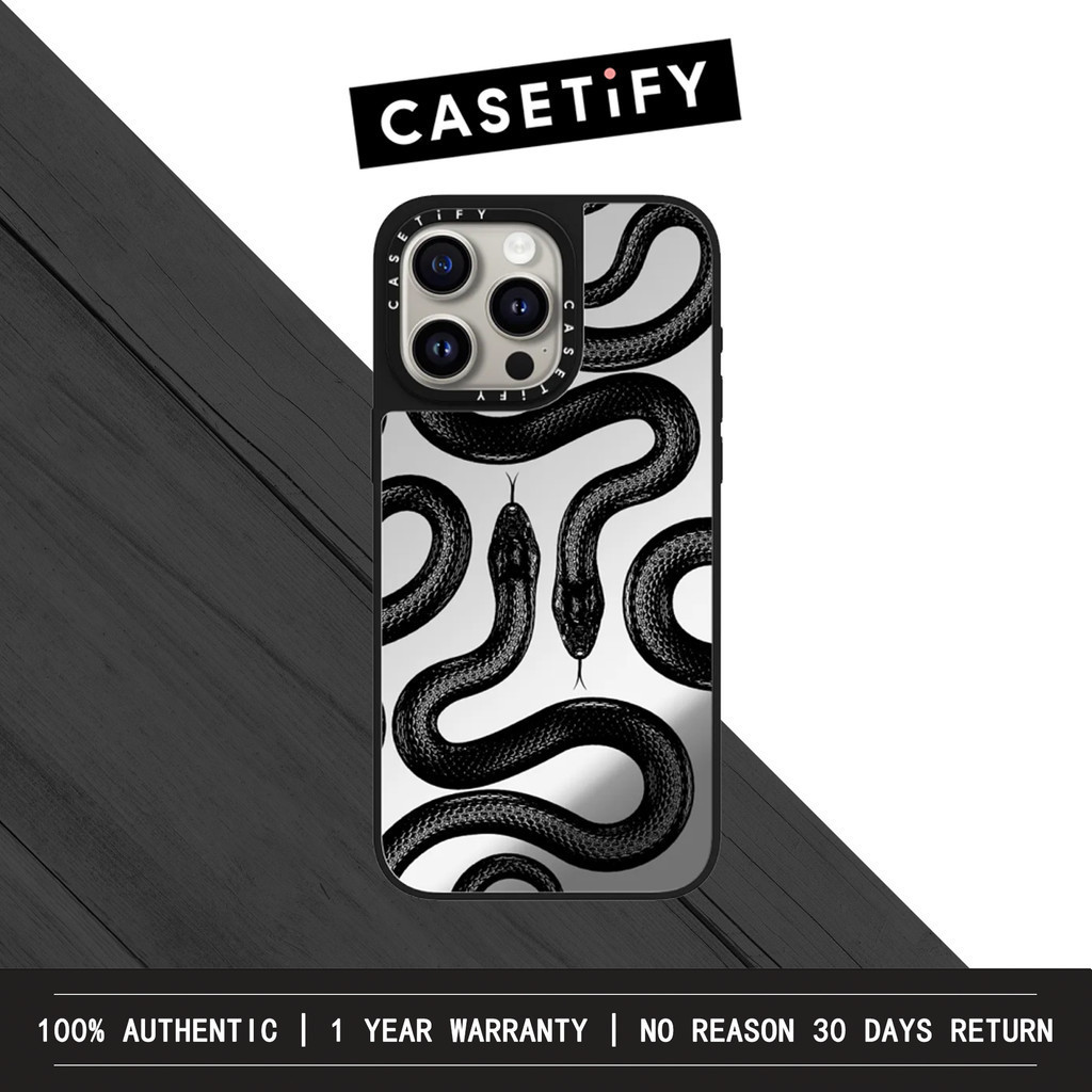 Casetify x เคสโทรศัพท์มือถือ ลายงู สีดํา พร้อมกระจก สําหรับ iPhone 15 Pro Max 14 Pro Max 13 Pro Max 12 Pro Max 11|ของแท้