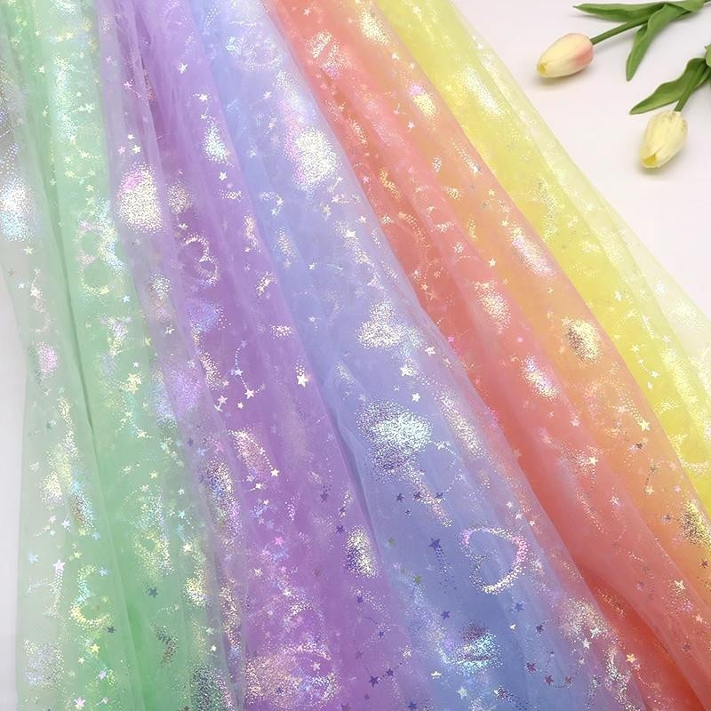 150 ซม.ผ้าตาข่ายกว้างที่มีสีสัน Hearts Pantern สําหรับสาวเจ้าหญิงชุดเจ้าสาวผ้าคลุมหน้า DIY งานแต่งงานวันเกิดตกแต่ง