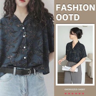 MIMI&DIDI.เสื้อเชิ้ตแขนสั้น วินเทจ แฟชั่นผู้หญิง คอวี เสื้อท…