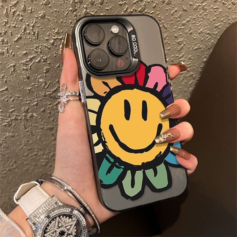 สําหรับ iPhone 13 12 14 11 15 Pro Max XR X XS SE 7 8 Plus เคส ดอกทานตะวัน ป้องกันการตก ซิลิโคนนุ่ม แวววาวสีเงินชุบ Case