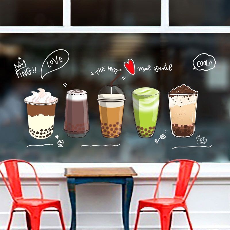 นมชาเครื ่ องดื ่ ม Shop ประตูกระจกหน ้ าต ่ างคงที ่ ตกแต ่ งสติกเกอร ์ กาแฟเครื ่ องดื ่ มเย ็ นตกแต ่ งสติกเกอร ์