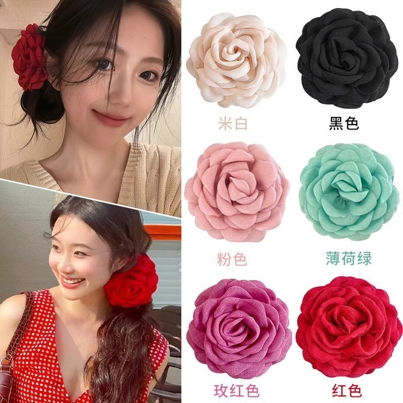 กิ ๊ บติดผมดอกไม ้ สีแดง ปิ ่ นปักผม ดอกกุหลาบแห ้ ง ผ ้ าโพกศีรษะ ดอกไม ้ กิ ๊ บขนาดใหญ ่