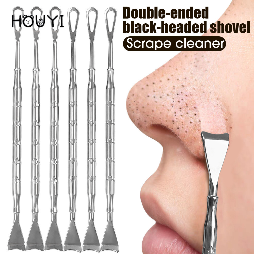 Double-headed สแตนเลสจมูก Blackhead Removal เครื ่ องมือ Face Skin Care Pore ขูดทําความสะอาด Flat Pusher