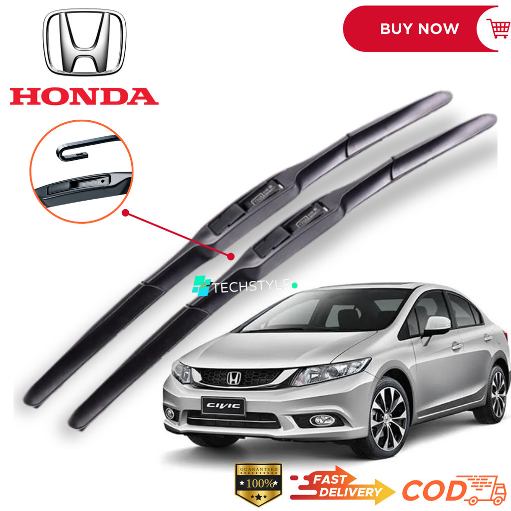 ใบปัดน้ำฝน ก้านปัดน้ำฝน HONDA CIVIC FB FD ตรงรุ่นใส่ได้เลยตั้งแต่ ปี2008-2015 (ขนาด24"+26")1คู่ซ้ายขวา สินค้าพร้อมจัดส่ง