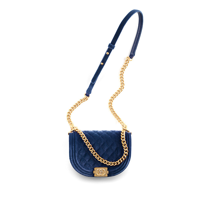 Chanel/Chanel Women's Bag BORA MESSENGER BOY Blue Velvet Small One Shoulder Crossbody Messenger