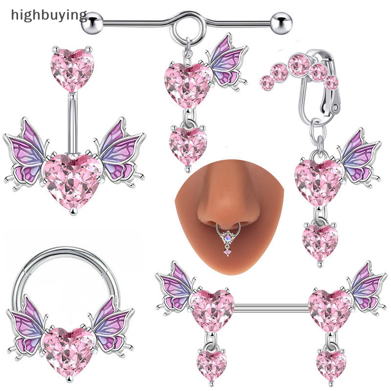 [ Highbuying ] แหวนสะดือสแตนเลสรูปหัวใจปีกจมูกหน ้ าท ้ องแหวนจุกนมจมูกผีเสื ้ อหูกระดูกเล ็ บเครื ่ องประดับใหม ่ สต ็ อก