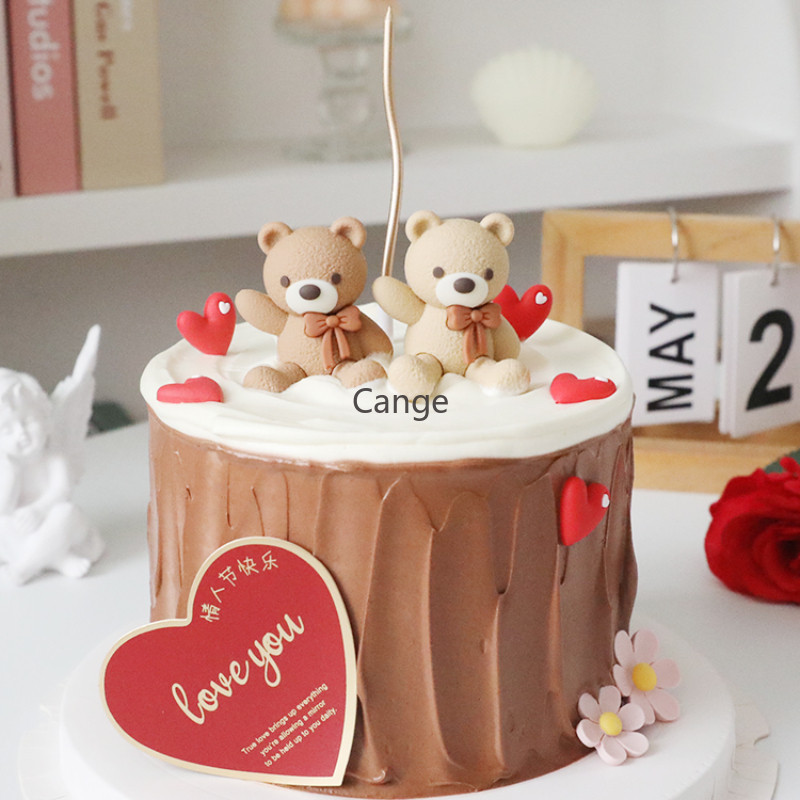 วันวาเลนไทน ์ 3D Soft Bow Cocoa Bear 520 เค ้ กอบตกแต ่ งตุ ๊ กตาปลั ๊ กอิน
