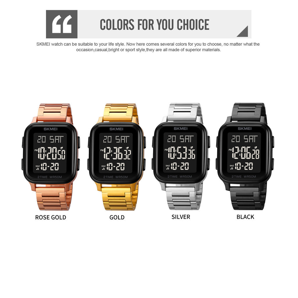 Skmei 1859 แฟชั ่ นผู ้ ชายนาฬิกากีฬาอิเล ็ กทรอนิกส ์ กันน ้ ําสแตนเลส Band Square นาฬิกานักเรียน 1858